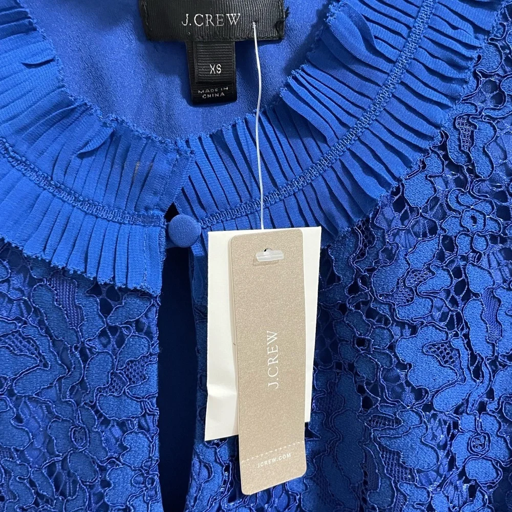 J. Crew Royal Blue Lace Sleeveless Shell with Pleated Collar NWT